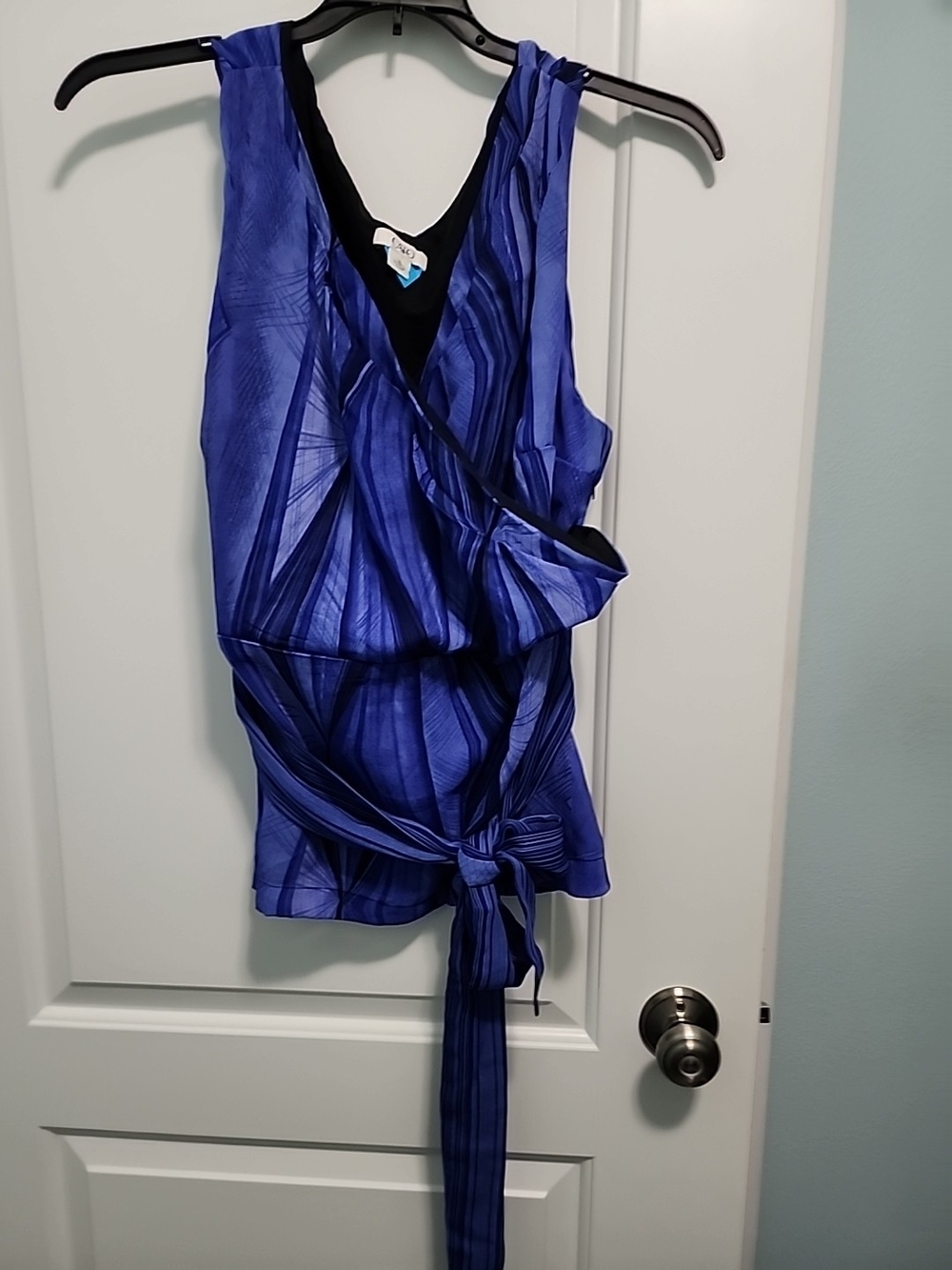 Cato Blue V-Neck Sleeveless Wrap Top with Tie